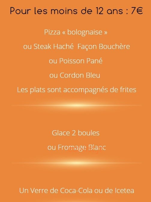 Carte et menu de Auberge des Avenières à Les Avenières Veyrins-Thuellin — Le menu pour les moins de 12 ans