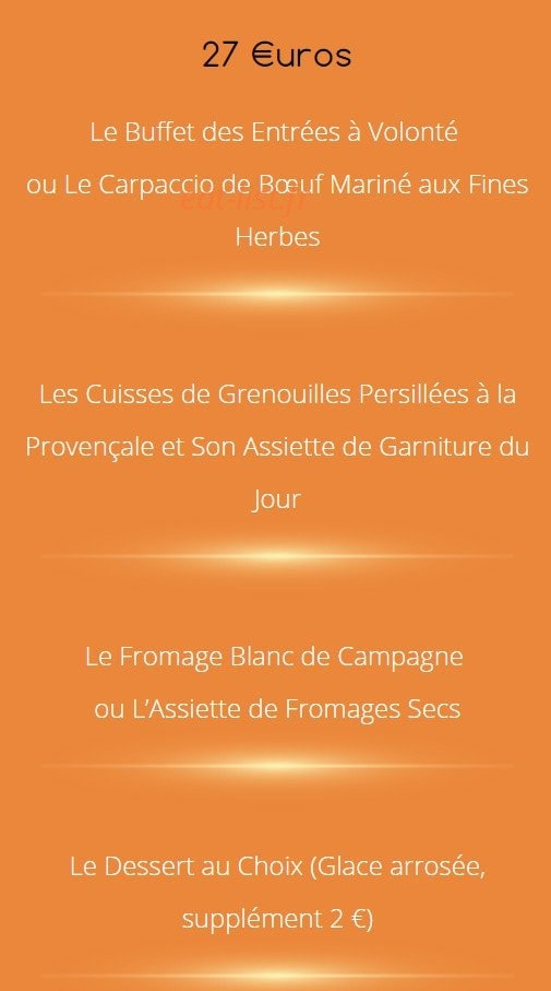 Carte et menu de Auberge des Avenières à Les Avenières Veyrins-Thuellin — Le menu à 27€