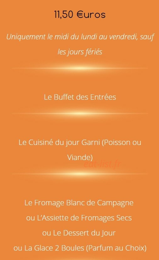 Carte et menu de Auberge des Avenières à Les Avenières Veyrins-Thuellin — Le menu du midi
