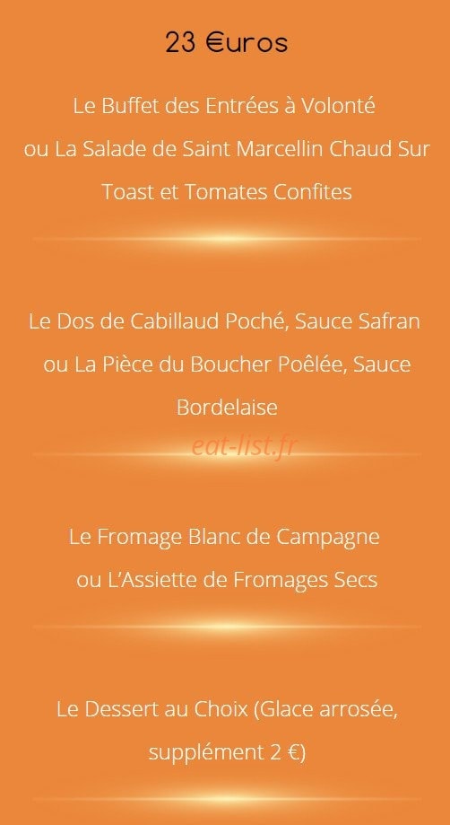 Carte et menu de Auberge des Avenières à Les Avenières Veyrins-Thuellin — Le menu à 23€