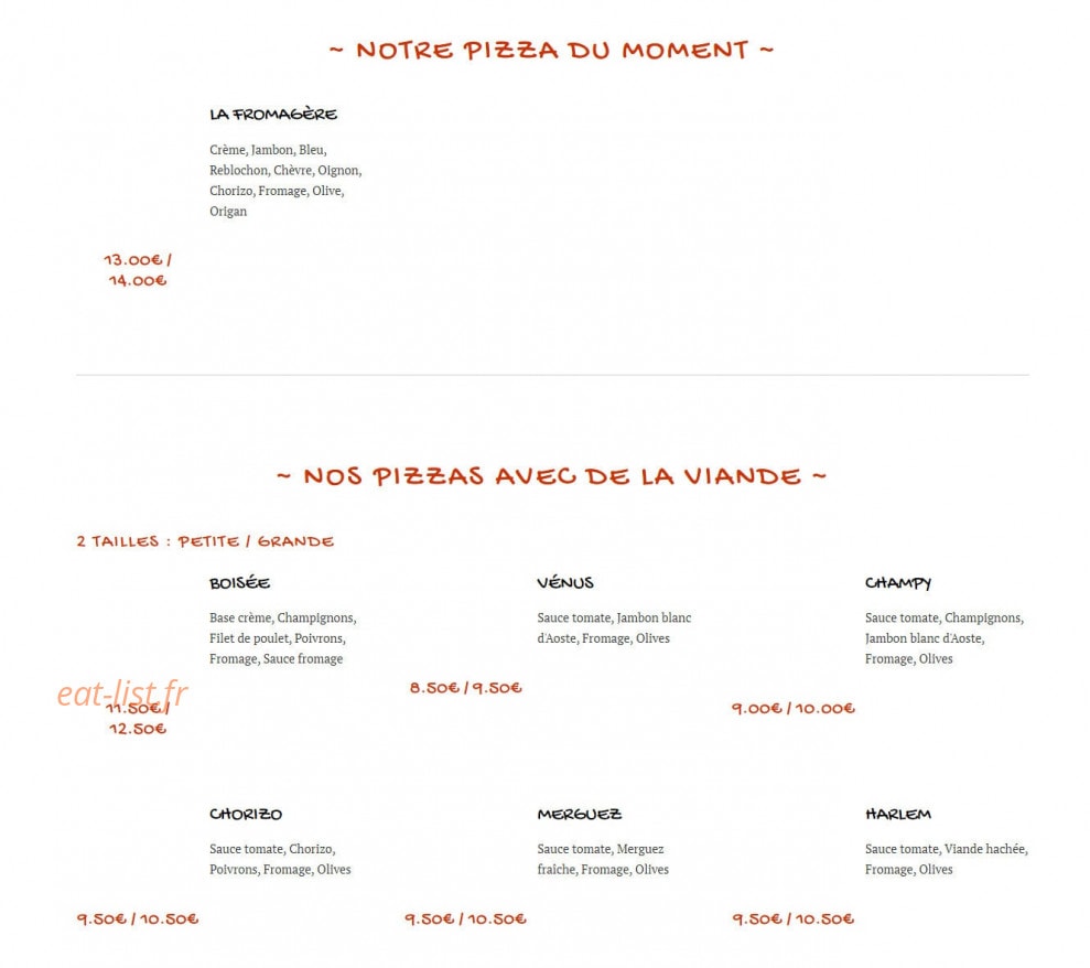 Mega pizza — carte page 1