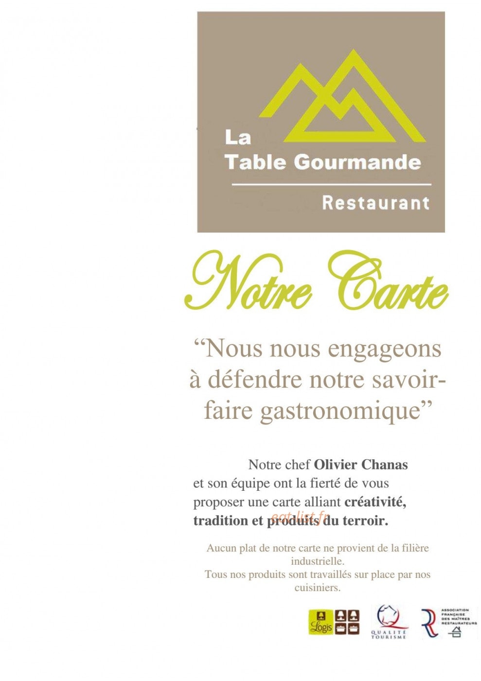 La Table Gourmande — carte page 1