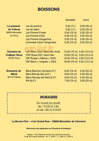 La Bonne Pizz' — carte page 2