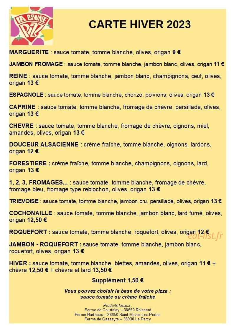 La Bonne Pizz' — carte page 1