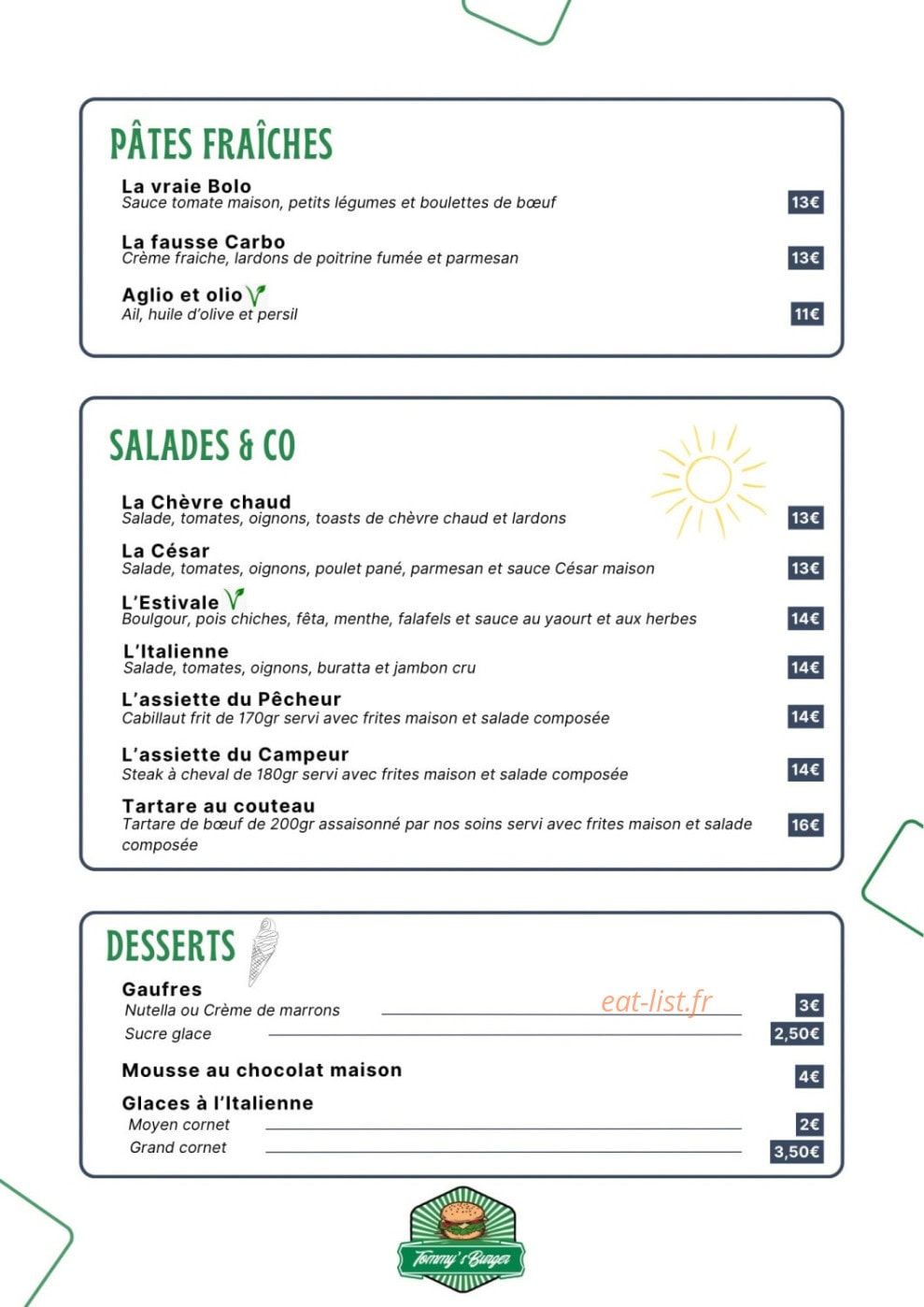 Tommy’s Burger — carte page 3