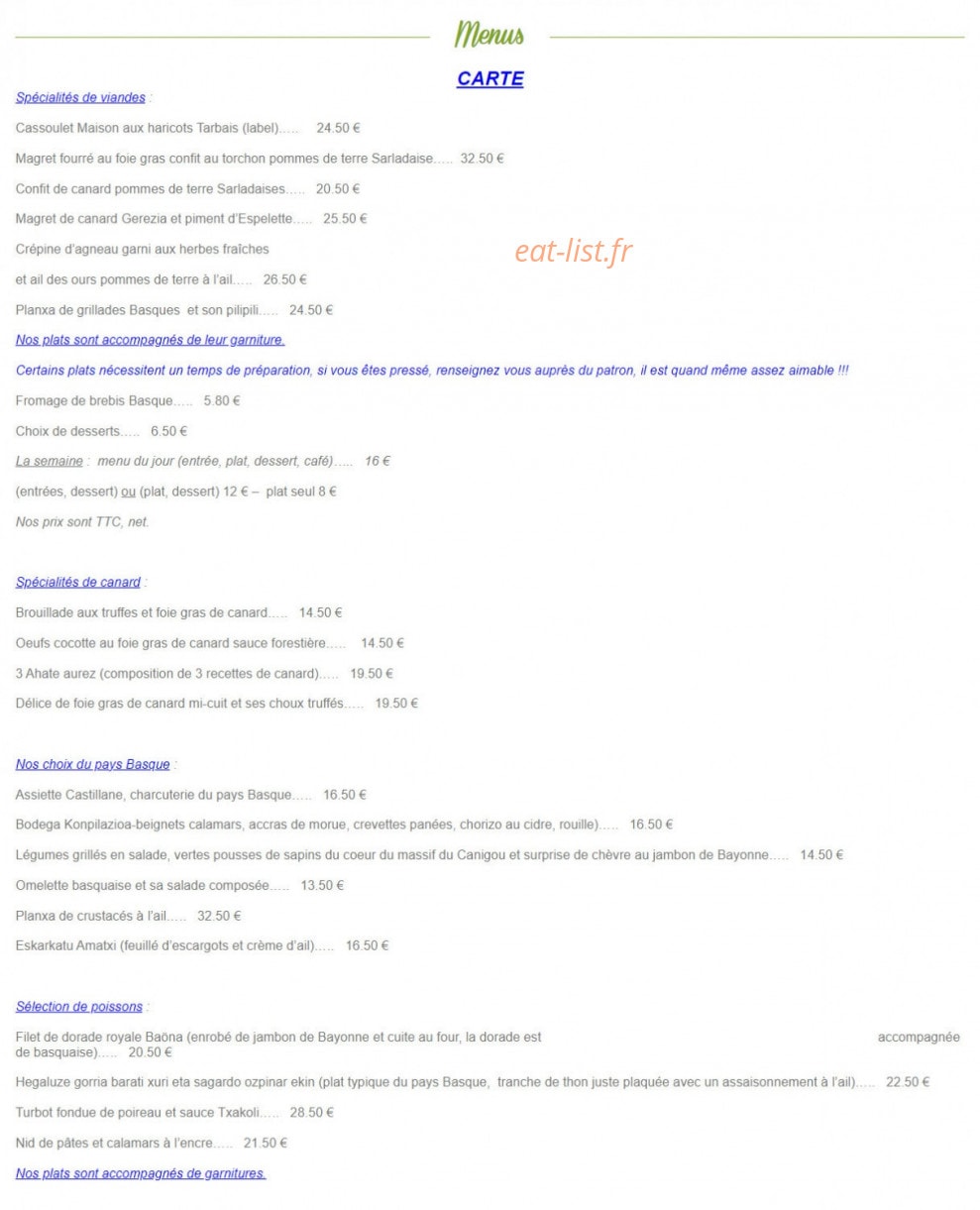 Le Relais de Touchane — carte page 1