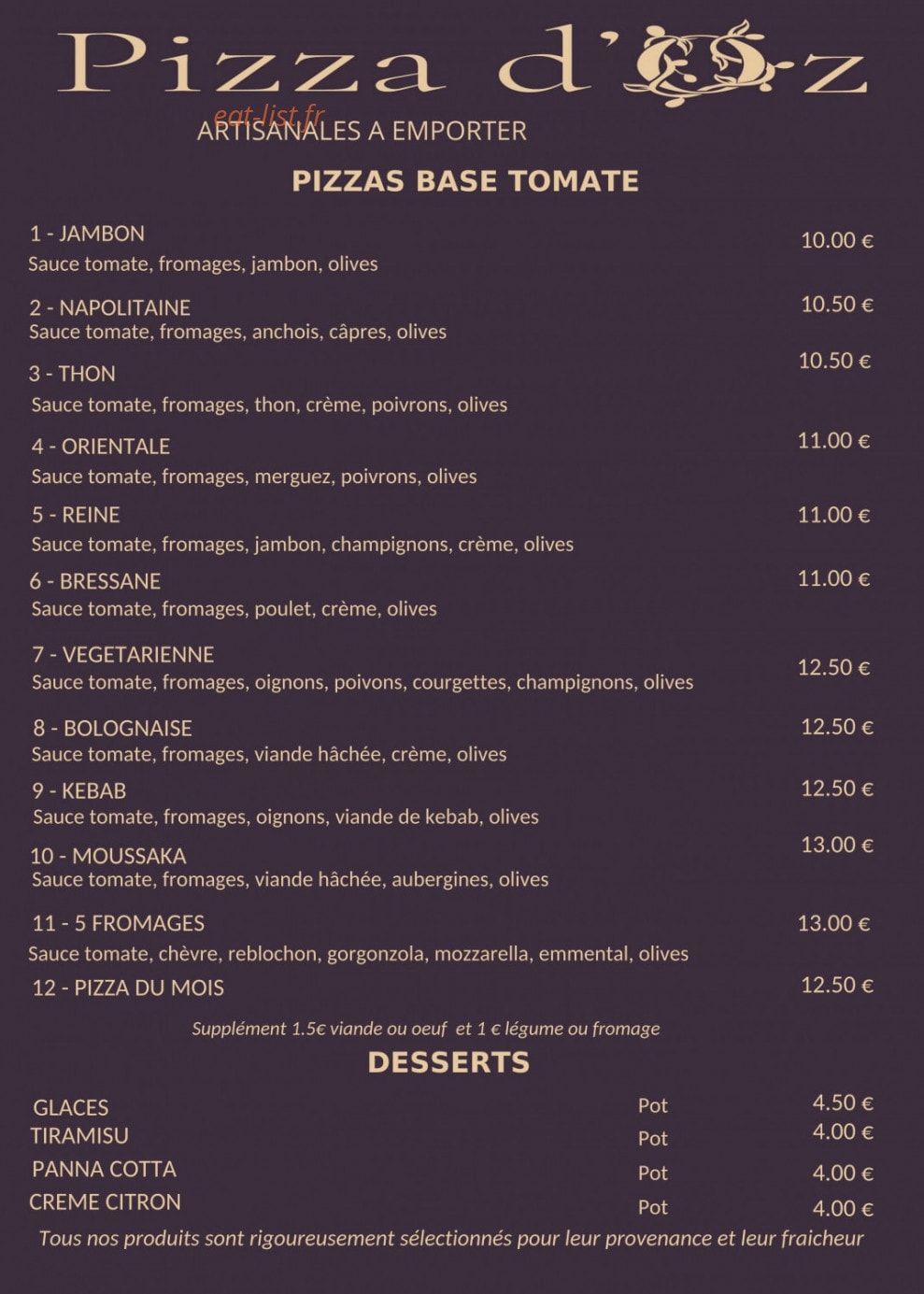 Pizza d'Oz — carte page 1