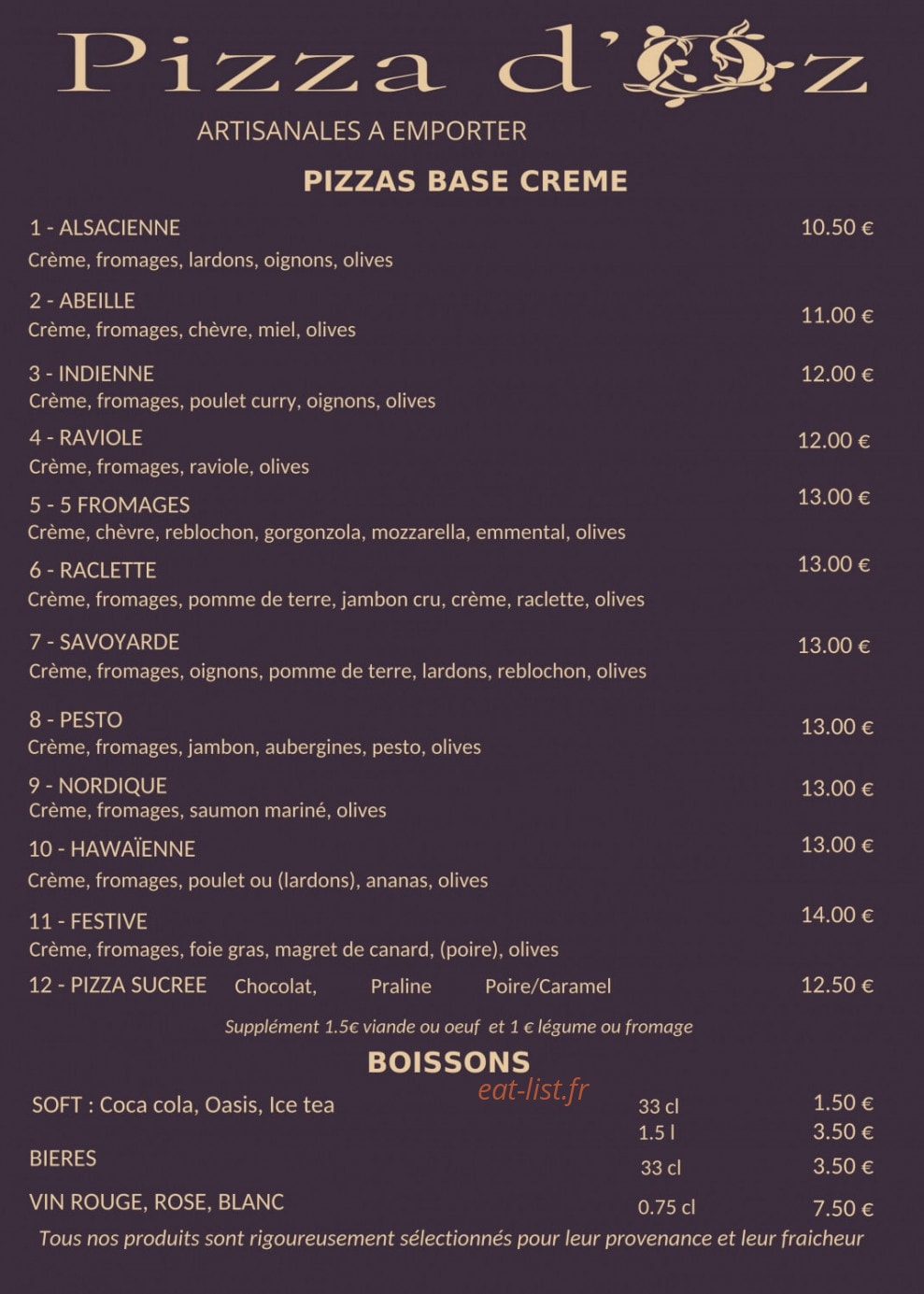 Pizza d'Oz — carte page 2