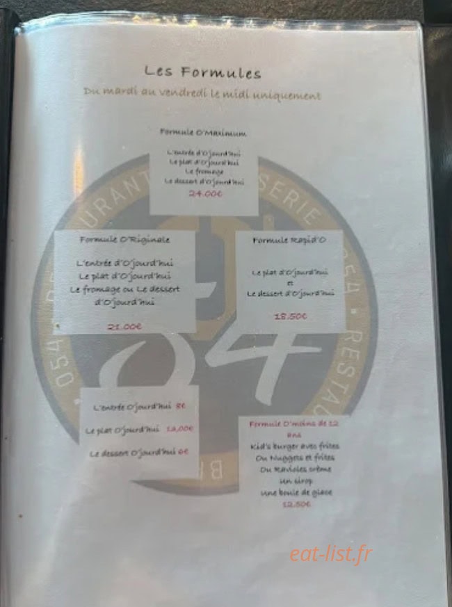 Carte et menu de Restaurant 0'54 à Le Touvet — Formules