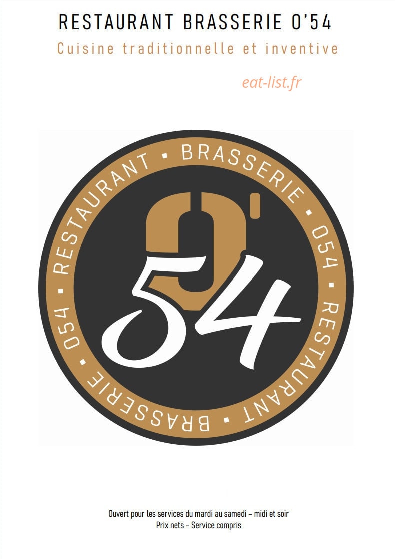 Restaurant 0'54 — carte page 1