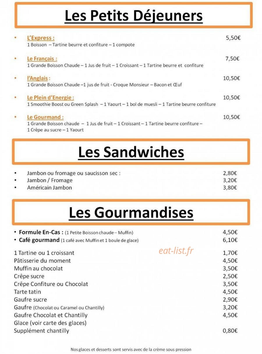 Carte et menu de Hotel bar Aux Voyageurs à Saint Vincent de Mercuze — Les petite dejeuners et sandwiches