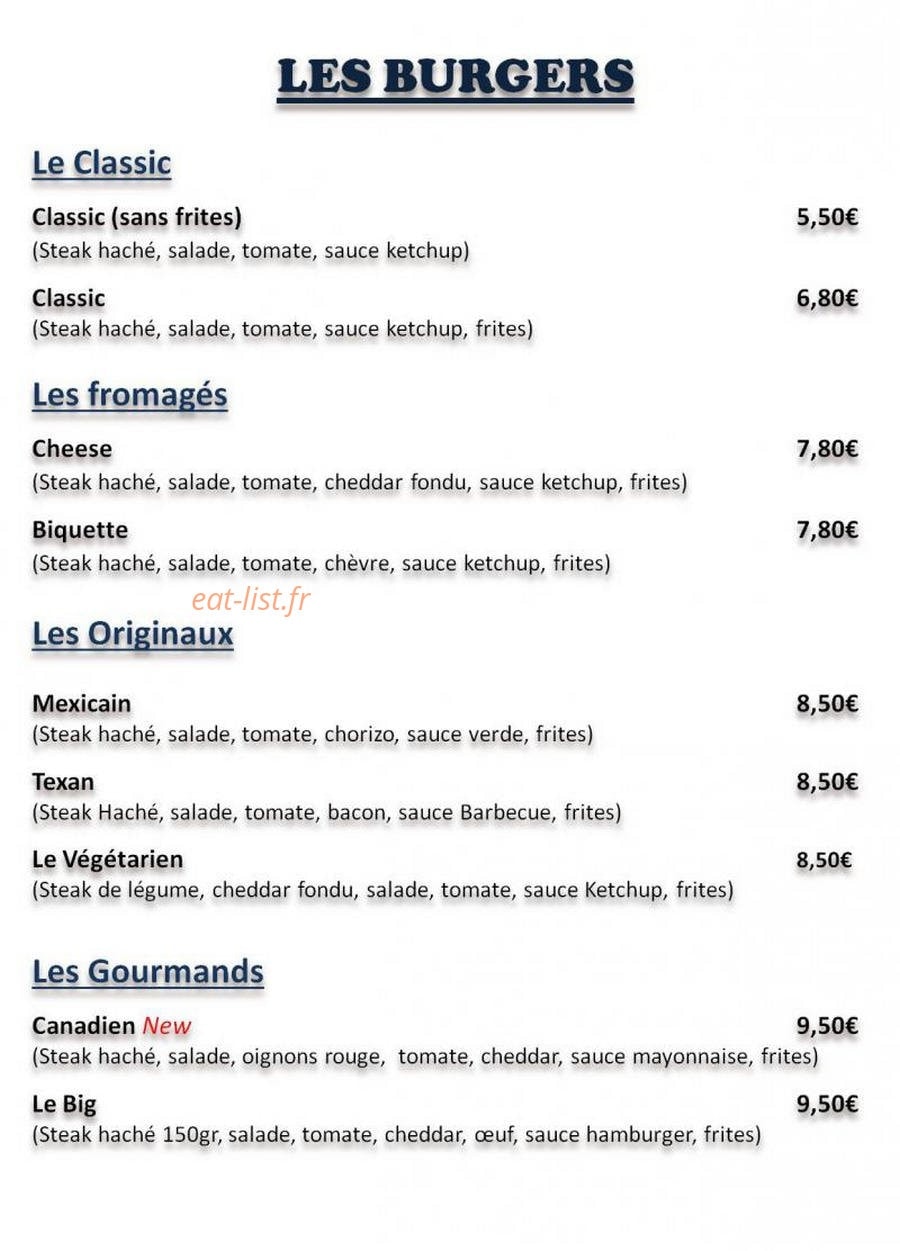 Carte et menu de Hotel bar Aux Voyageurs à Saint Vincent de Mercuze — les burger