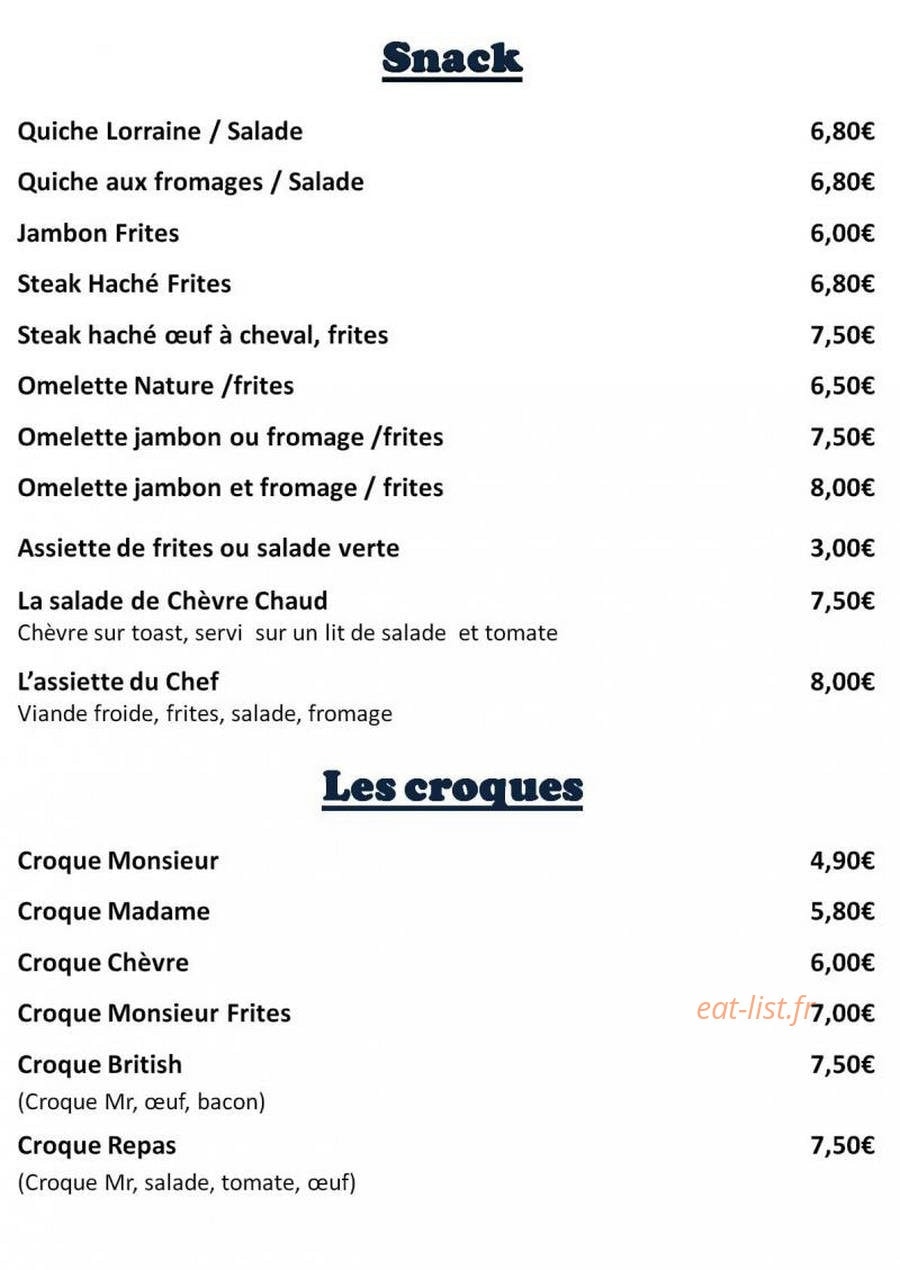 Carte et menu de Hotel bar Aux Voyageurs à Saint Vincent de Mercuze — Snack et croques