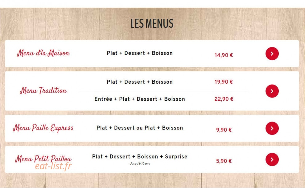 Carte et menu de Courtepaille à Chasse sur Rhone — Les menus