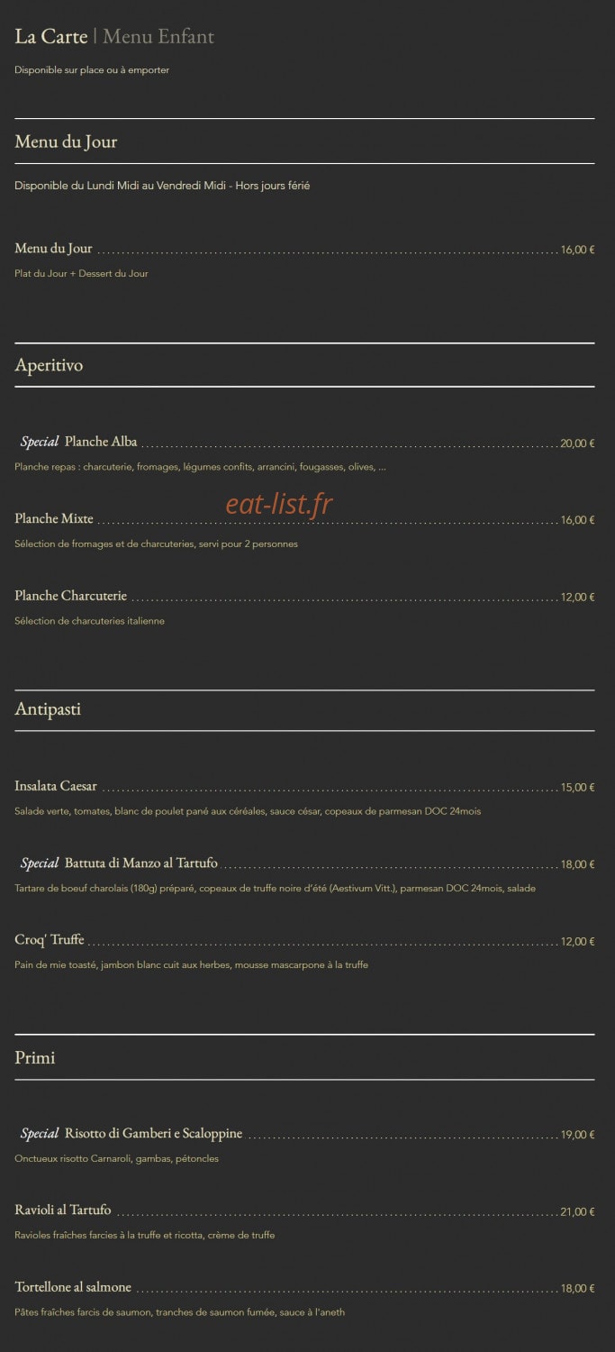 Alba Ristorante — carte page 1