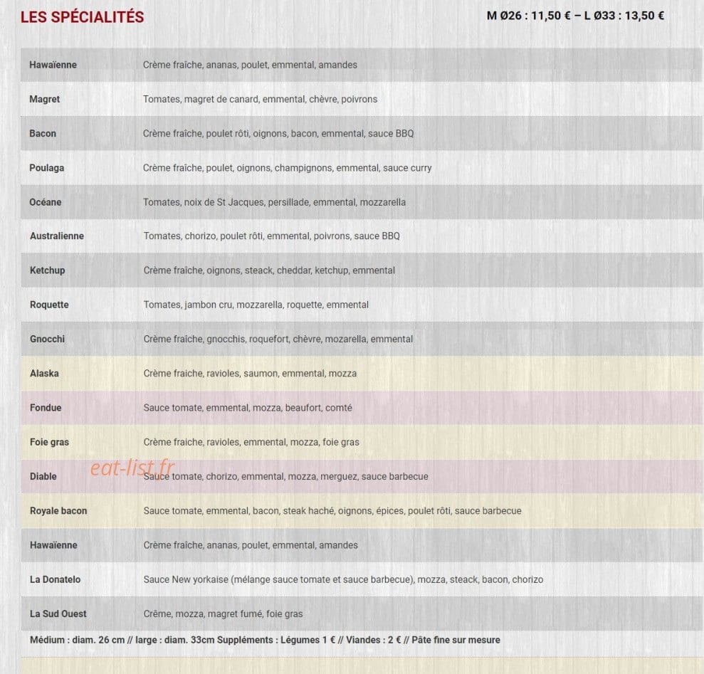 Top Pizza — carte page 4