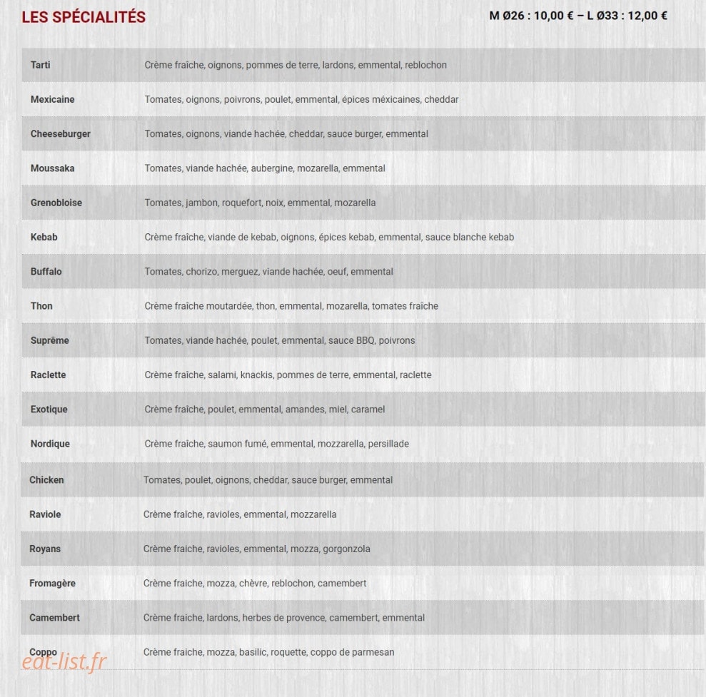 Top Pizza — carte page 3