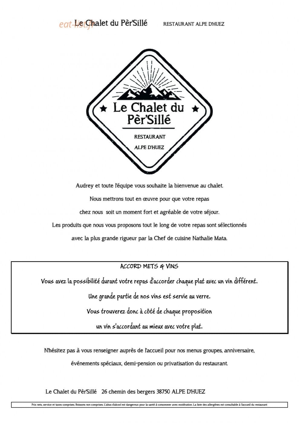 Le Chalet du Pèr'Sillé — carte page 1