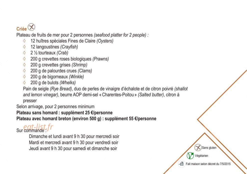 Carte et menu de L’Espérance des Grandes Rousses à L' Alpe d'Huez — Poure suite dans les flots pge 2