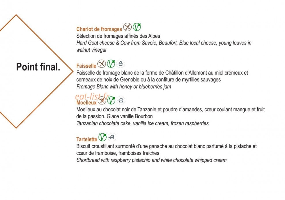Carte et menu de L’Espérance des Grandes Rousses à L' Alpe d'Huez — Point final
