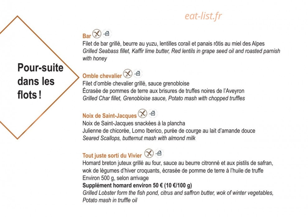 Carte et menu de L’Espérance des Grandes Rousses à L' Alpe d'Huez — Poure suite dans les flots