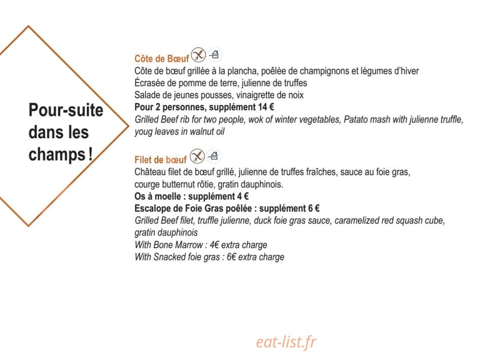 Carte et menu de L’Espérance des Grandes Rousses à L' Alpe d'Huez — Poure suite dans les champs