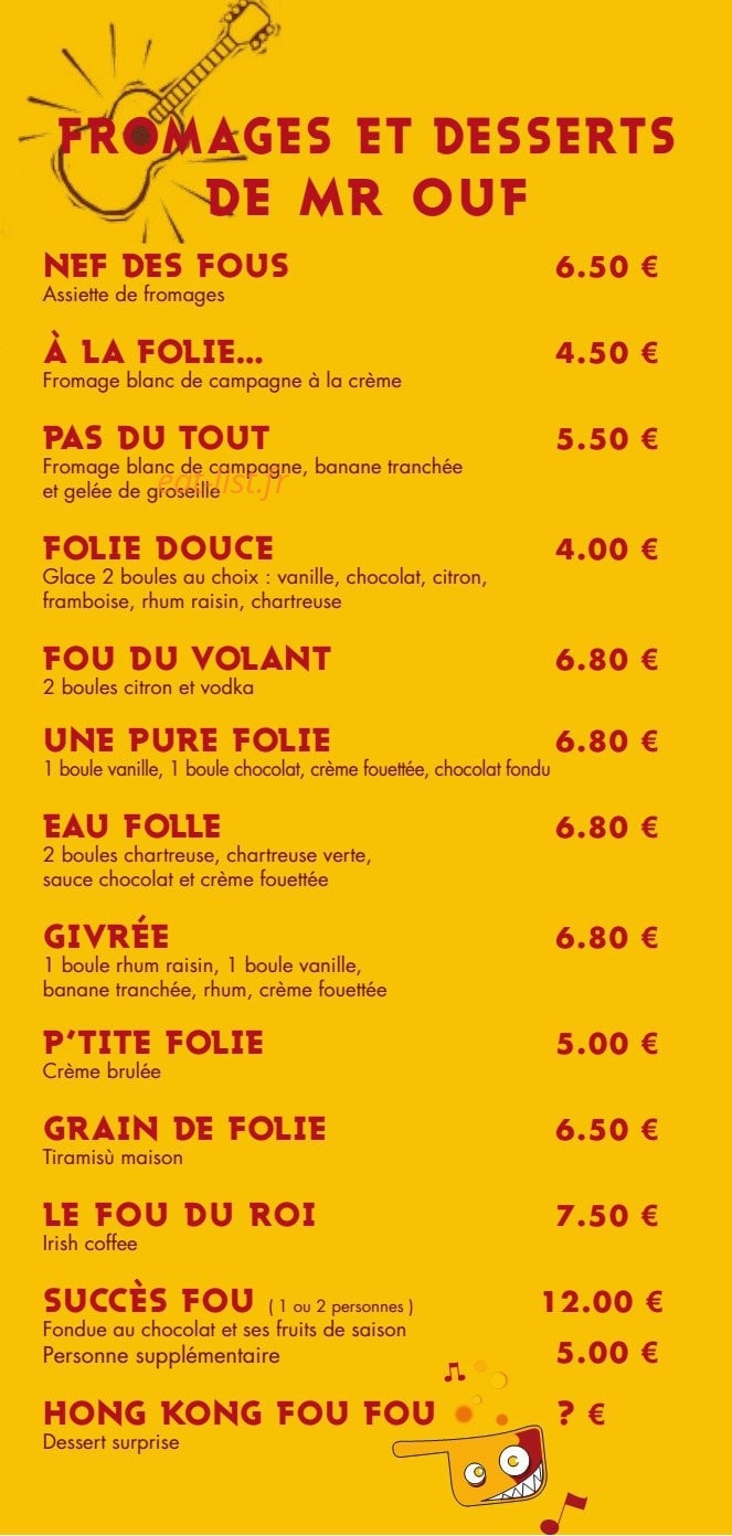 Carte et menu de La Fondue en Folie à L' Alpe d'Huez — Les fromages et desserts