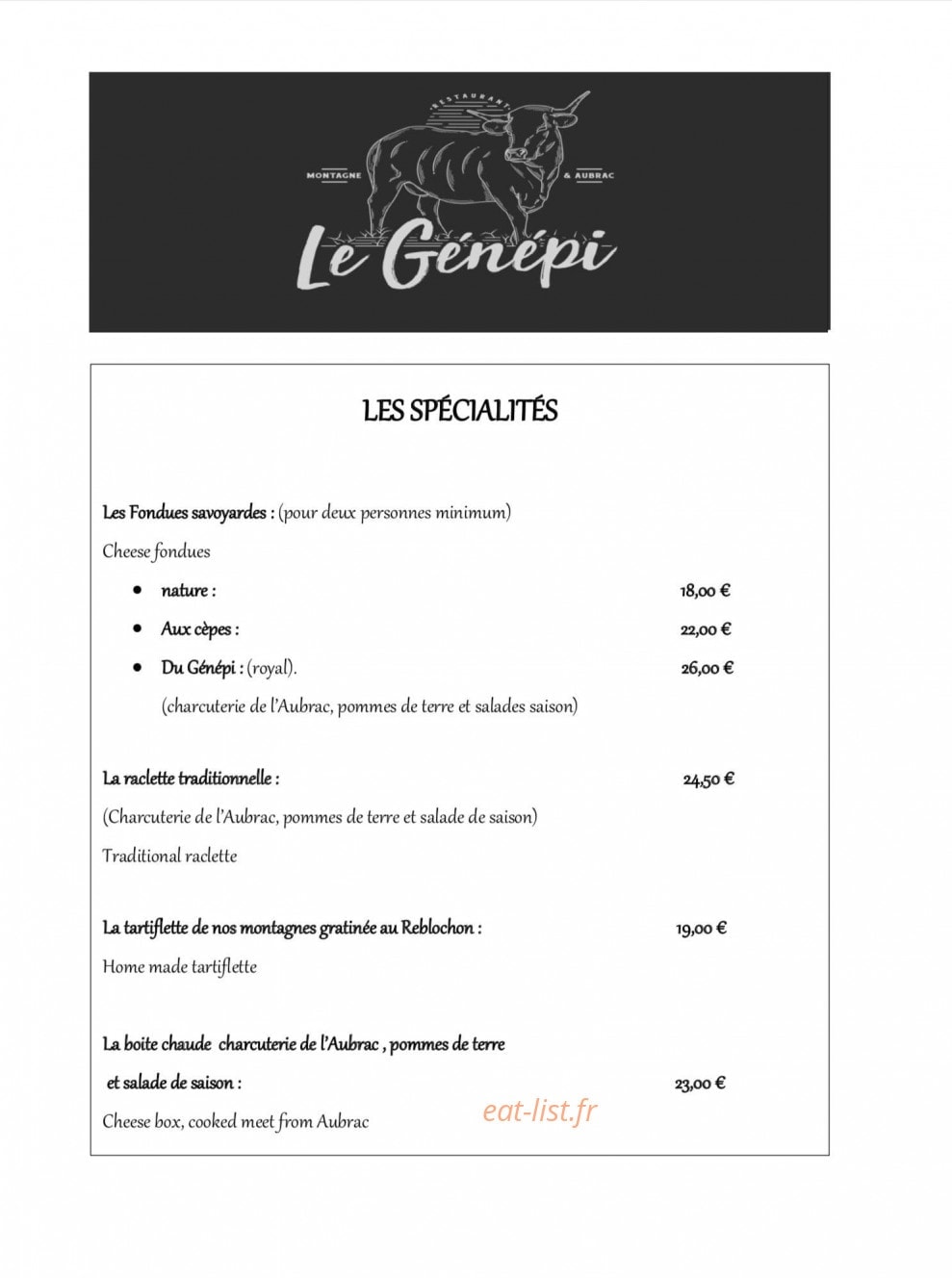 Carte et menu de Le Génépi à L' Alpe d'Huez — page 6