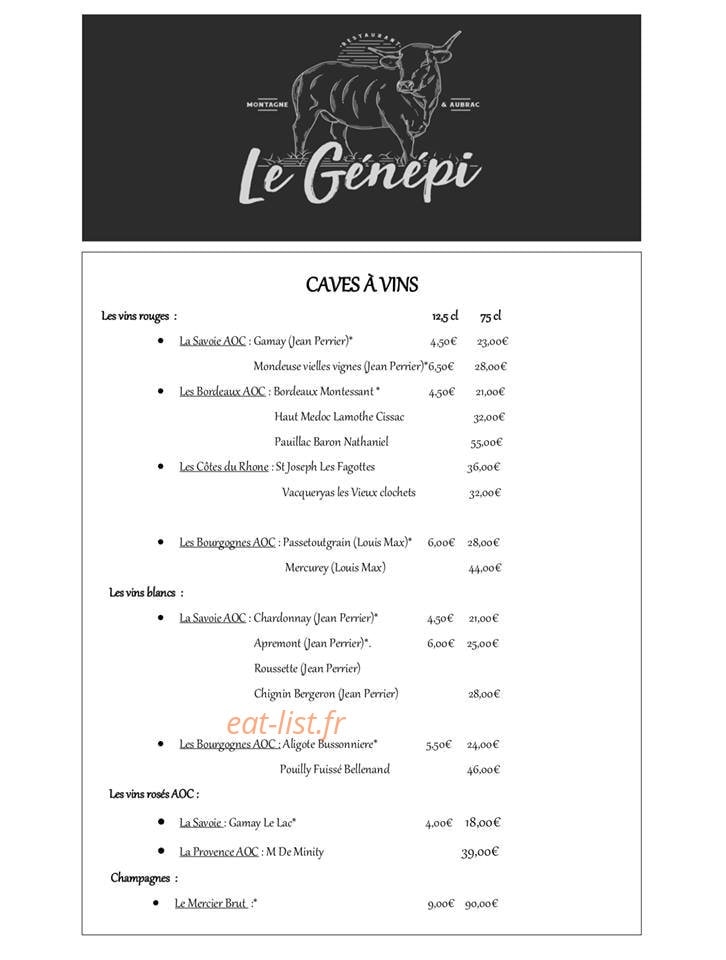 Carte et menu de Le Génépi à L' Alpe d'Huez — page 1
