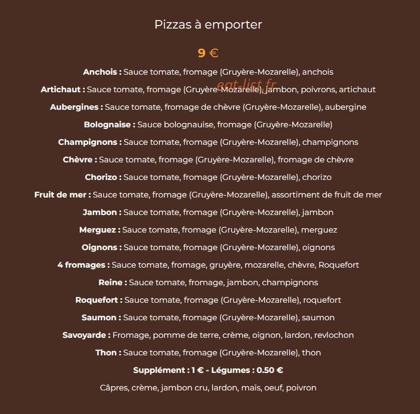 Carte et menu de Au Coup De Coeur à Varces Allieres et Risset — Les pizzas à emporter