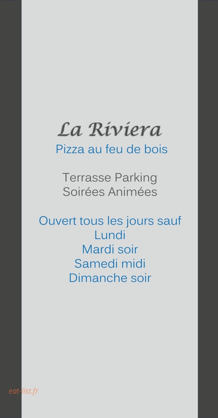 Carte et menu de La Riviera à Varces Allieres et Risset — Les informations