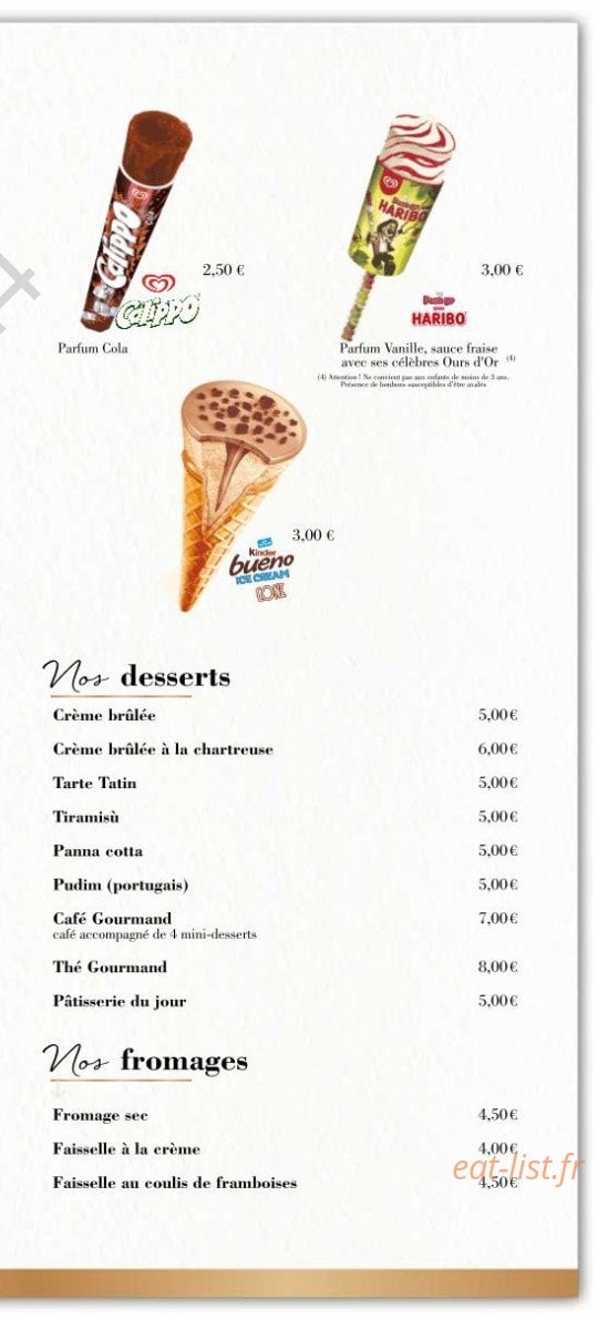 Carte et menu de La Riviera à Varces Allieres et Risset — Les desserts et fromages