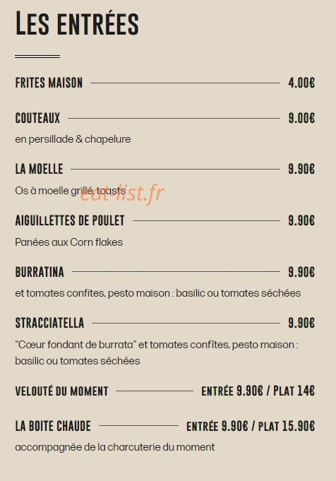 La Table des Bro's — carte page 1