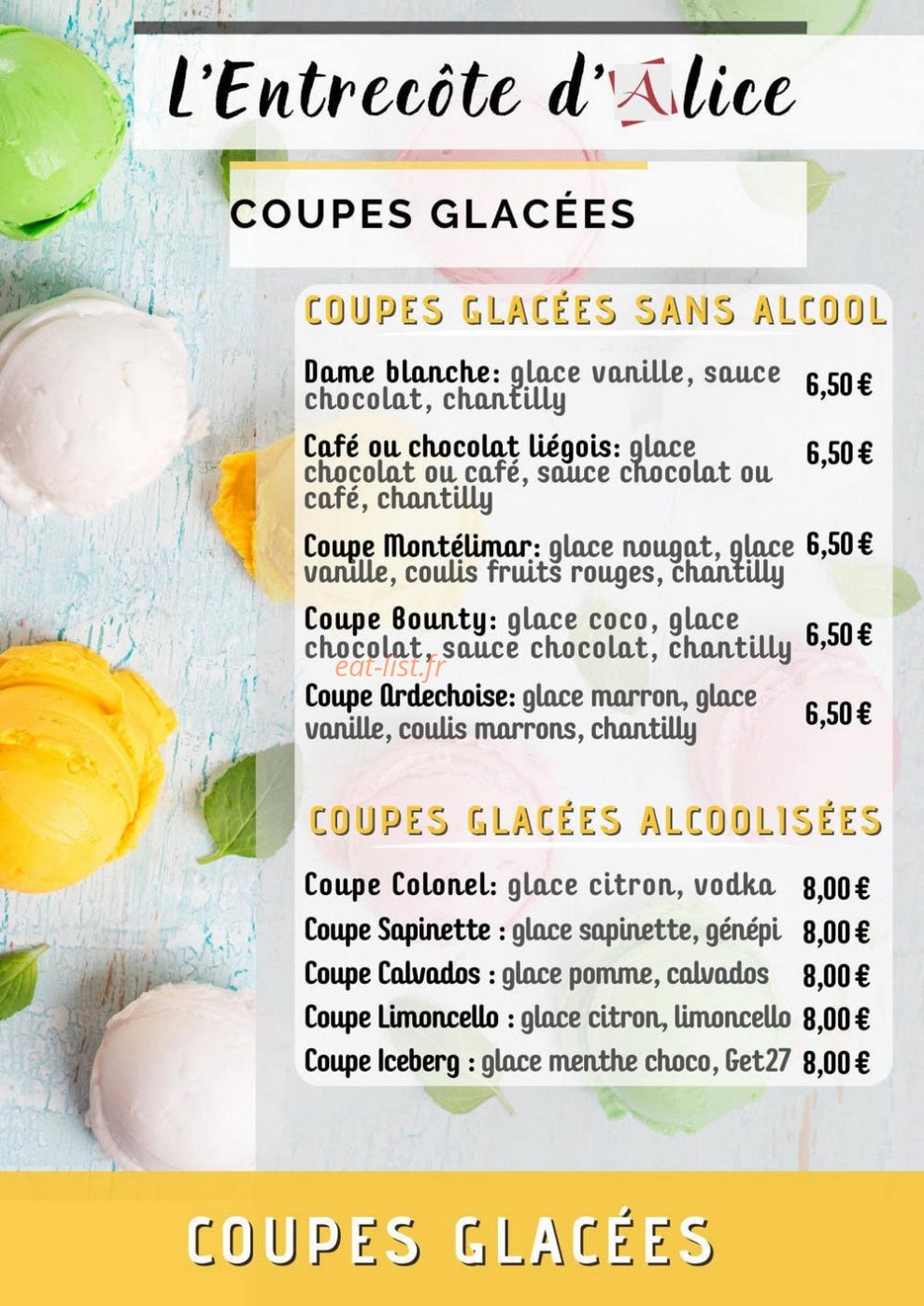 L’Entrecôte d’Alice — carte page 7