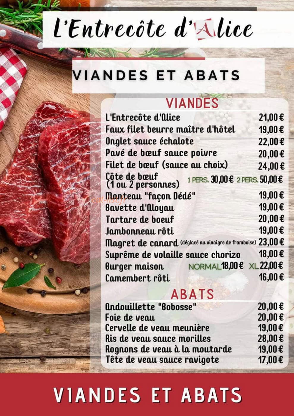 L’Entrecôte d’Alice — carte page 3