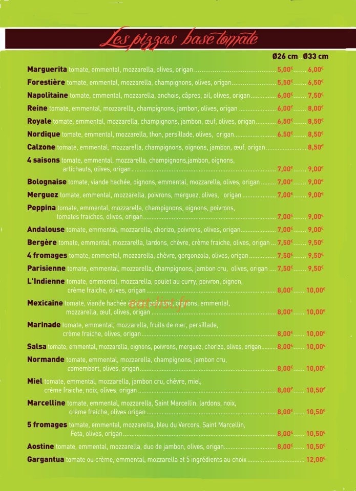 Les Pizzas de Cyrill — carte page 1