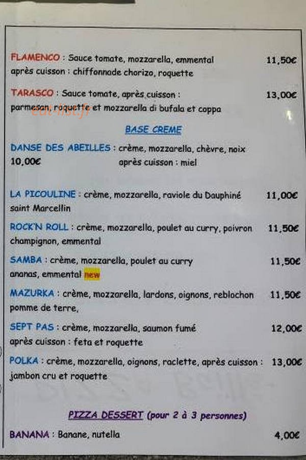 Pizza Bailé — carte page 2