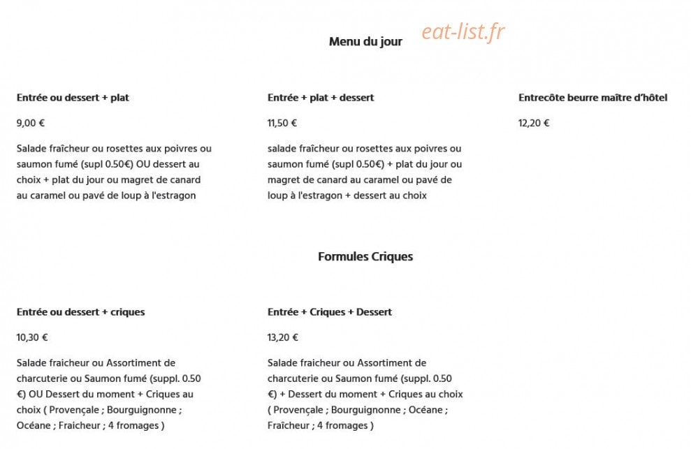 Le Comptoir Des Criques — carte page 1