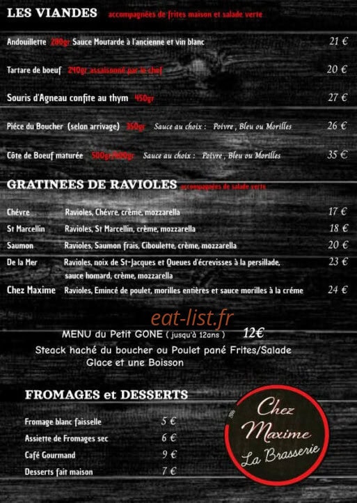 Chez Maxime — carte page 1