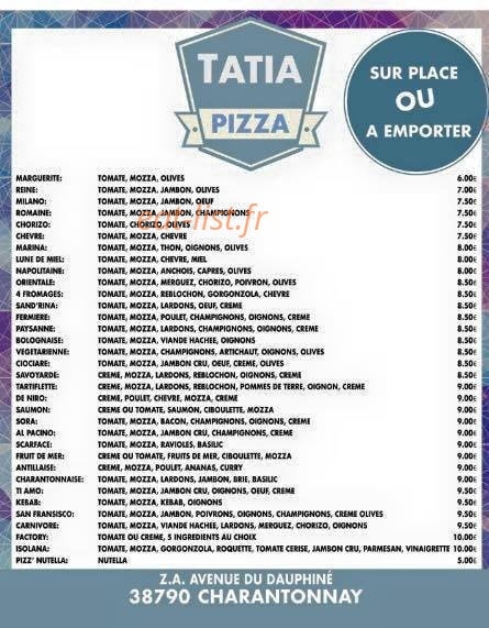 Tatia Pizza — carte page 1