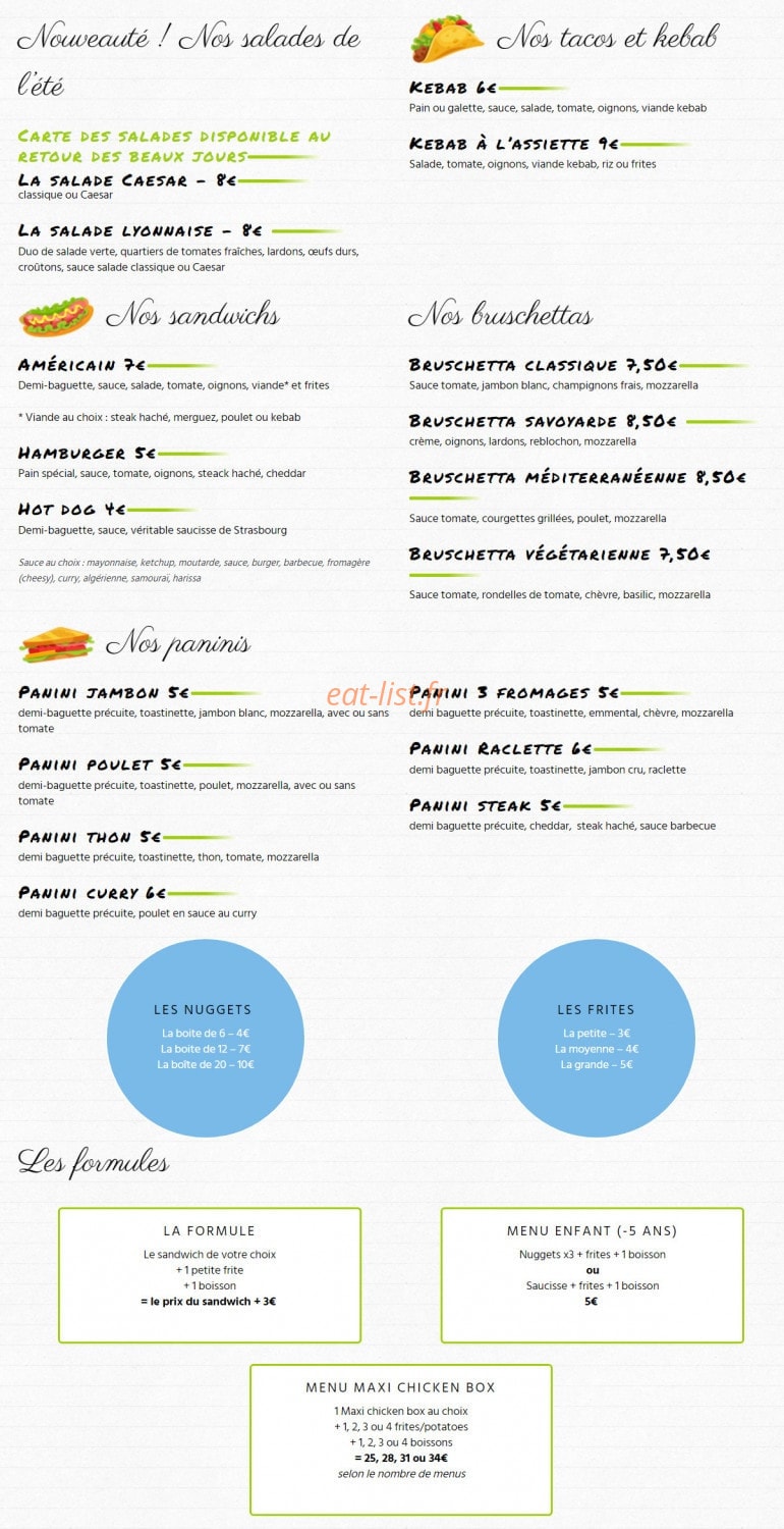 La P'tite Bouffe — carte page 1