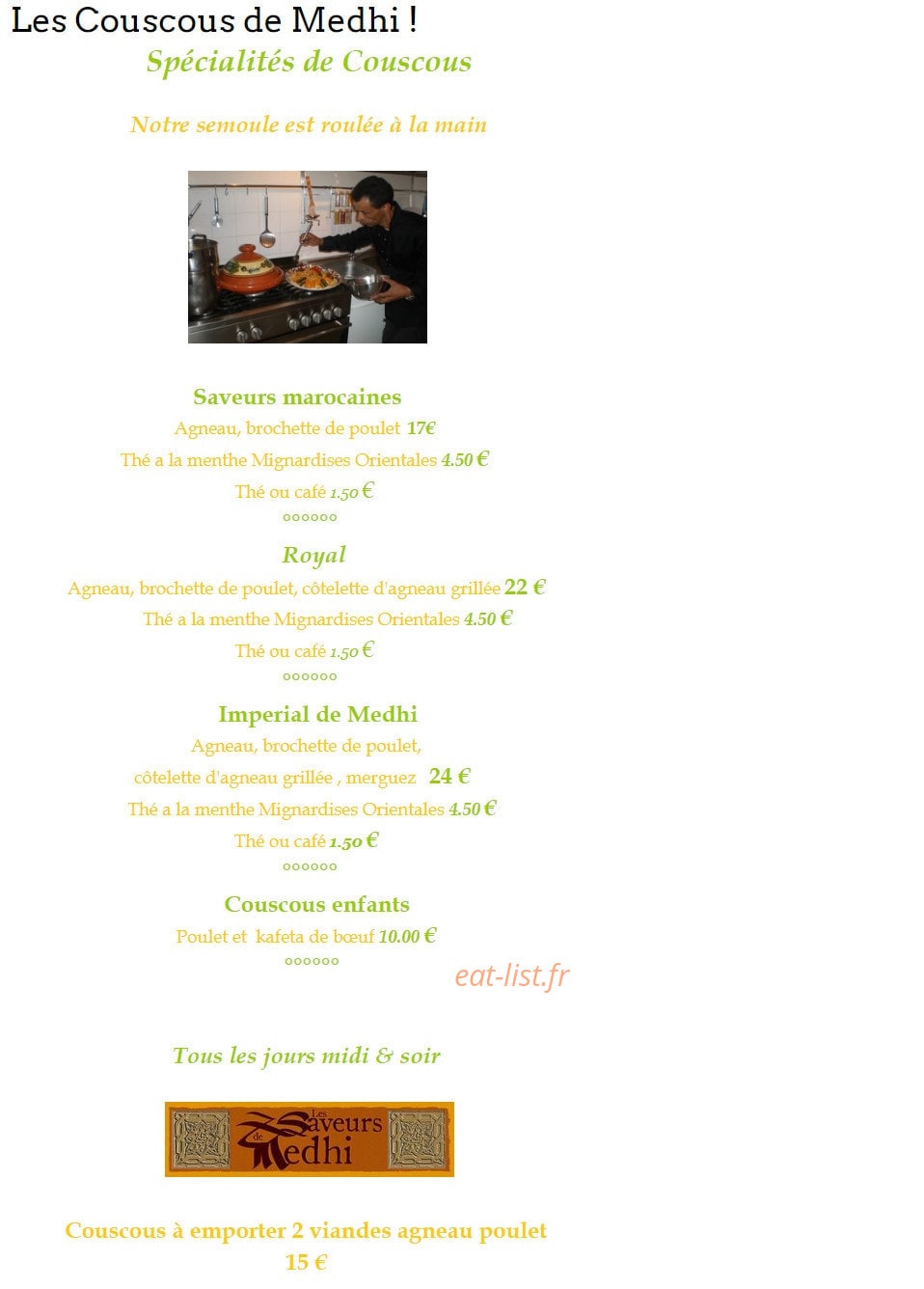 Les Saveurs De Medhi — carte page 1