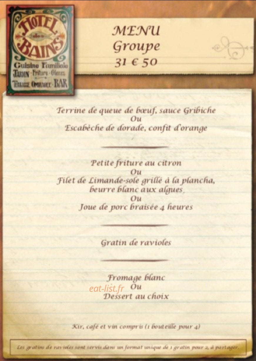 Restaurant de l' Hôtel des Bains — carte page 9