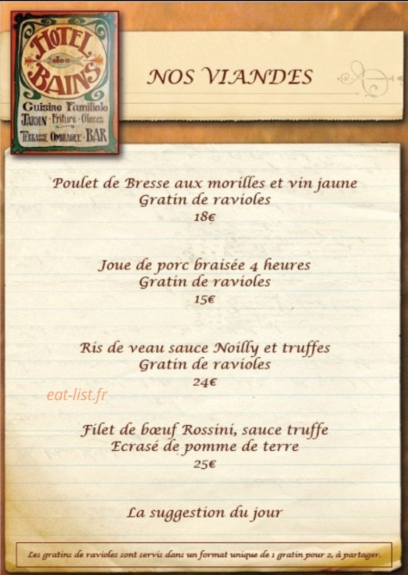 Restaurant de l' Hôtel des Bains — carte page 12