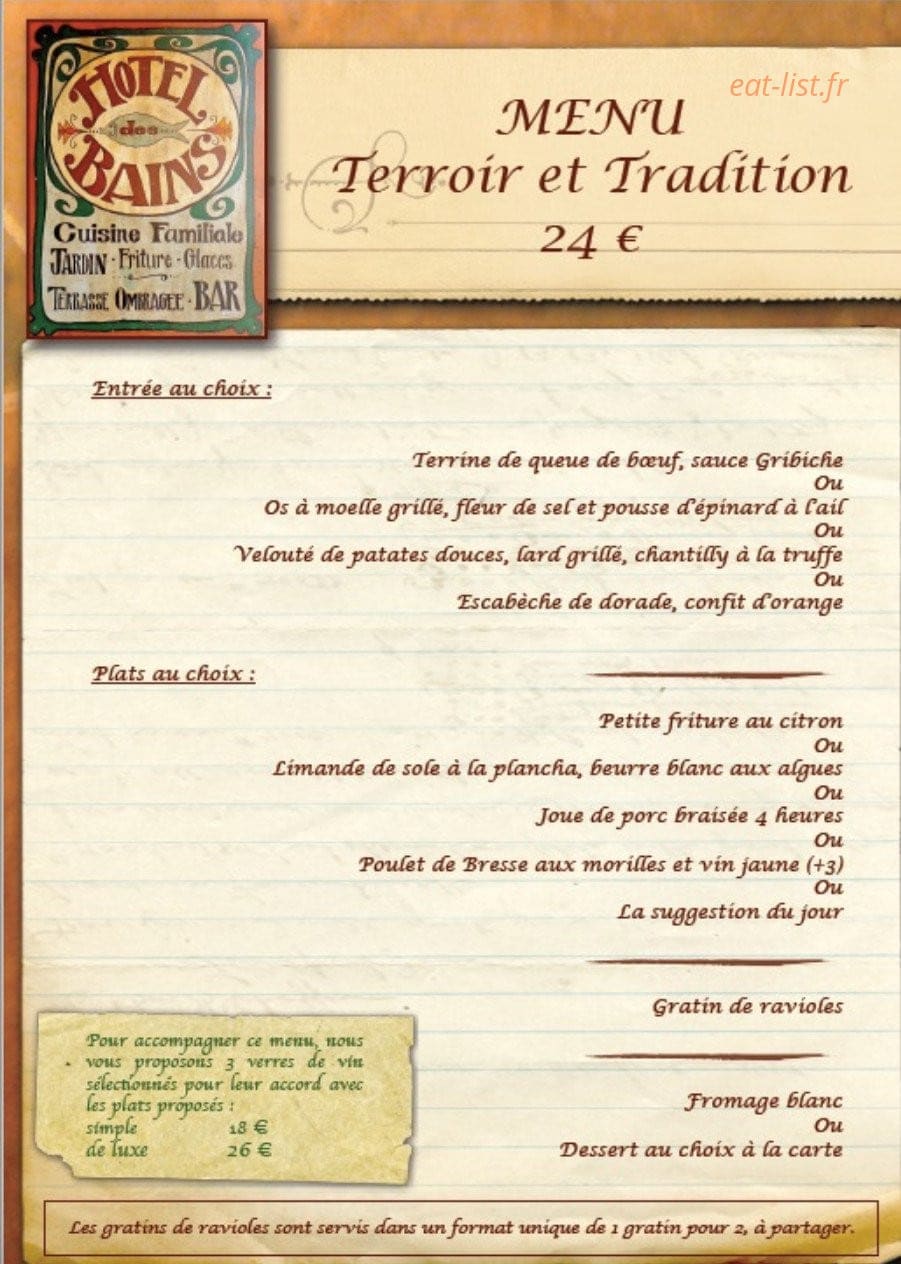 Restaurant de l' Hôtel des Bains — carte page 2