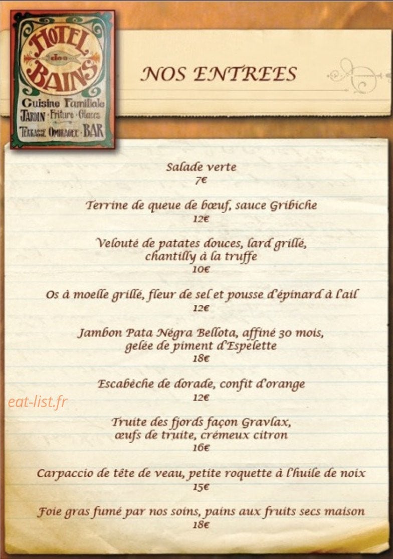 Restaurant de l' Hôtel des Bains — carte page 11