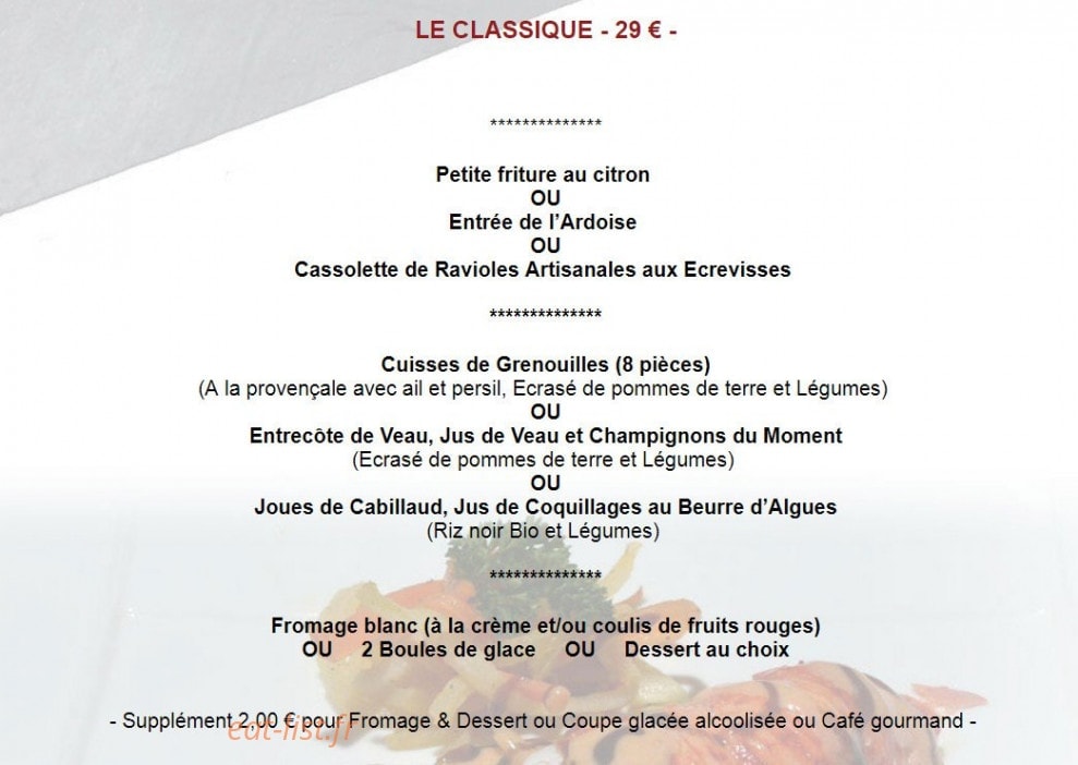 Carte et menu de L'enVol au Vent à Villages du Lac de Paladru — le classique
