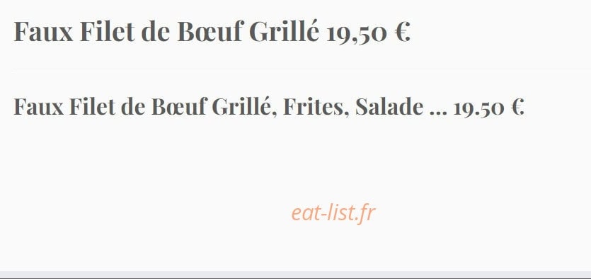 Carte et menu de Le Relais de la Tourelle à Villages du Lac de Paladru — Le faux filet du bœuf grillé