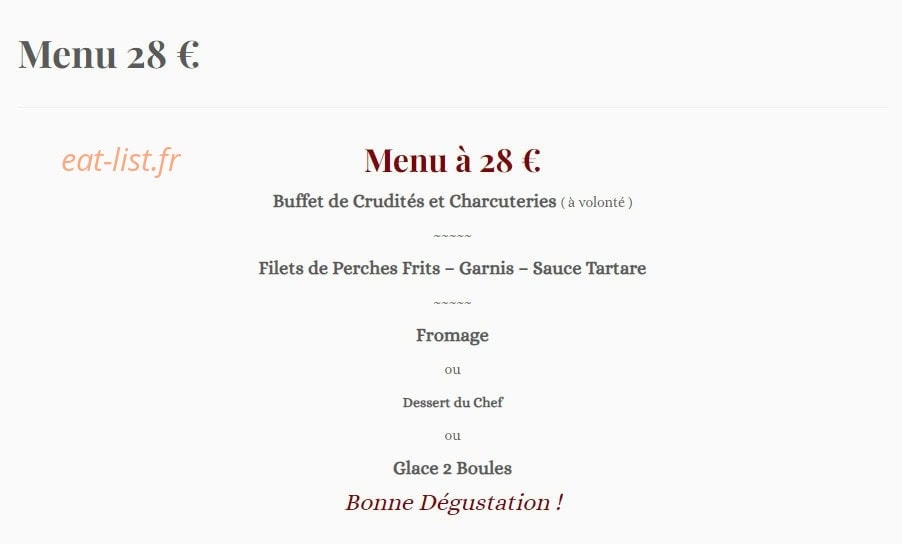 Carte et menu de Le Relais de la Tourelle à Villages du Lac de Paladru — Le menu 28€