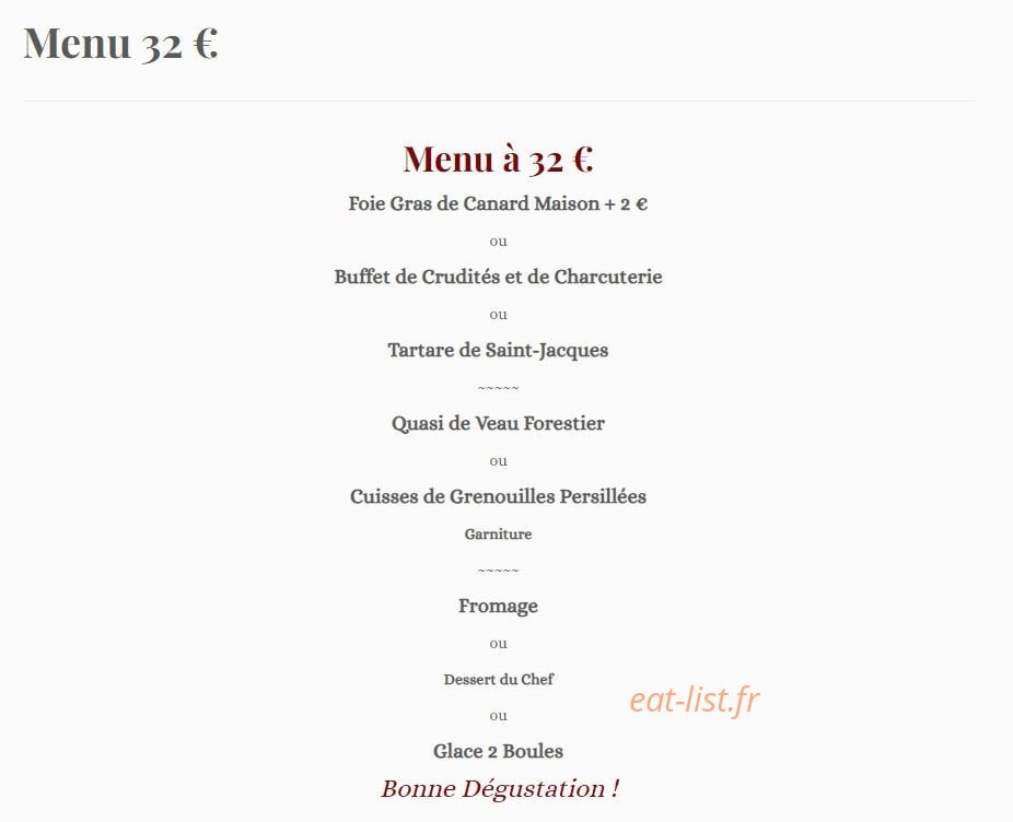 Carte et menu de Le Relais de la Tourelle à Villages du Lac de Paladru — Le menu 32€